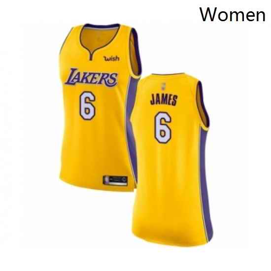 Womens Los Angeles Lakers 6 LeBron James Authentic Gold Basketball Jersey Icon Edition